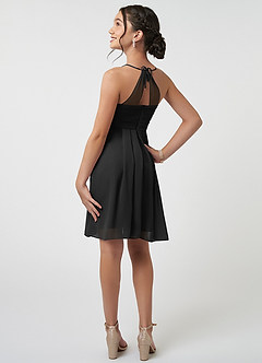 Azazie Ginny Junior Black A-Line Pleated Chiffon Dress image4