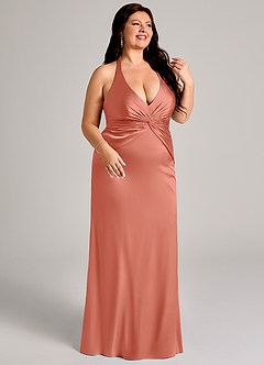 Azazie Valerie Brudtärnklänningar Klä av Sjöjungfru i Stretch Satin Plisserad Laxrosa image10