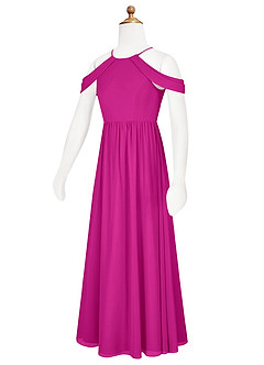 Azazie Seneca Junior Fuchsia A-Line Off the Shoulder Chiffon Dress image8