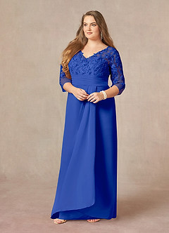 Azazie Joan Mother of the Bride Dresses Royal Blue Sheath V-Neck Lace Chiffon Dress image8