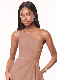 Azazie Liza Bridesmaid Dresses Champagne Rose Mermaid One Shoulder Chiffon Dress image11