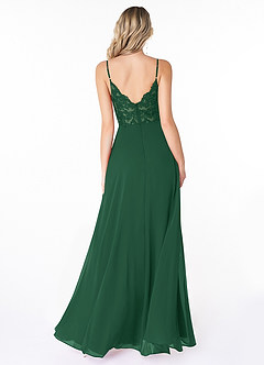 Azazie Lena Bridesmaid Dresses Dark Green A-Line Lace Chiffon Dress image2