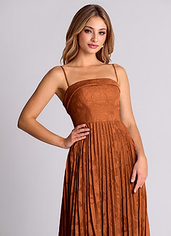 Azazie Mariana Bridesmaid Dresses Burnt Orange A-Line Strapless Floral Burnout Convertible Dress image2