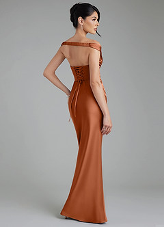 Azazie Stella Robes de demoiselle d'honneur Robe Fourreau Convertible en Satin extensible Corset Cuivre image3