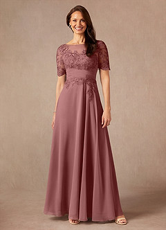 Azazie Raissa vestidos de madre de la novia Vestido de Rosa Del Desierto de Gasa de Corte En A con Encaje image1