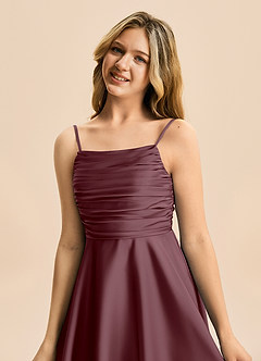 Azazie Miko Junior Linia A Pofałdowany Satyna elastyczna Mini Młodsza druhna Sukienka image8