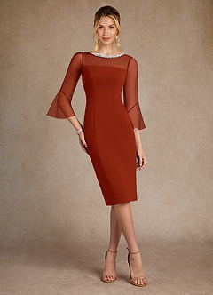 Azazie Bellevue Mother of the Bride Dresses Rust Sheath Beaded Stretch Crepe Dress image4