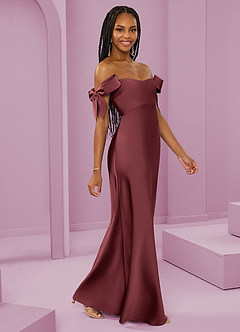 Barbie ♥ Azazie Bridesmaid Dresses Merlot Sheath Off the Shoulder Stretch Satin Convertible Dress image7