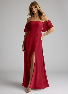 Azazie Sue Bridesmaid Dresses Scarlet A-Line Off the Shoulder Chiffon Convertible Dress image3