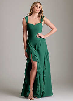 Azazie Sloane Bridesmaid Dresses Emerald A-Line Sweetheart Neckline Chiffon Dress image3