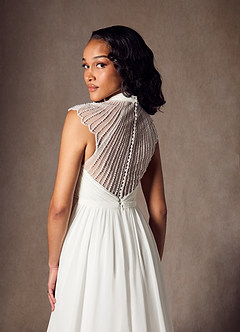 Azazie Cersei Vestidos de novia Vestido de Diamante Blanco de Gasa de Corte en A con Plisado image8