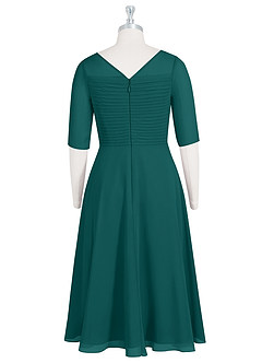 Azazie Naomi Kleider für die Brautmutter A-Linie Bootshals Gefaltet Chiffon Kleid Pfau image8