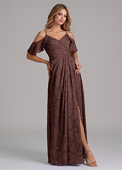 Azazie Dakota Robes de demoiselle d'honneur Robe Trapèze en Blumen-Burnout Épaule décolletée Expresso image5