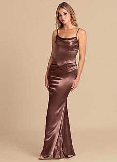 Azazie Sorrel Suknie dla druhen Syrena Gorset Metaliczny satynowy Do ziemi Sukienka image4