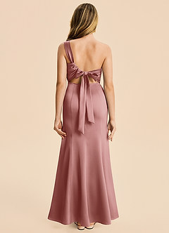 Azazie Ren Junior Robe Trapèze en Satin extensible Plissé Rose Poussiéreuse image1