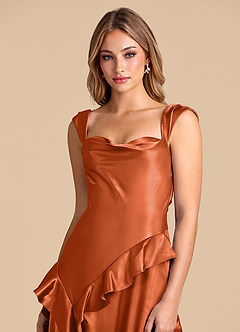 Azazie Sloane Brautjungfernkleider A-Linie Herzausschnitt Metallischer Satin Kleid Gebranntes Orange image7
