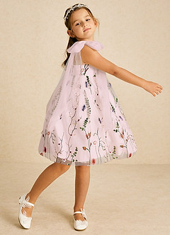 Azazie Prunella vestidos de niña de las flores Vestido Rosa Rubor de Tul de Línea A con Encaje image5