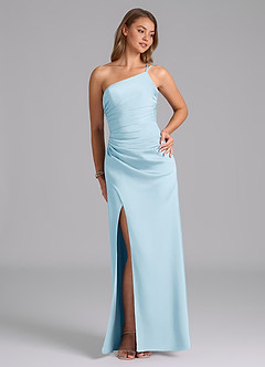 Azazie Eren Brautjungfernkleider Meerjungfrau-Linie One-Shoulder Stretch-Satin Kleid Himmelblau image5