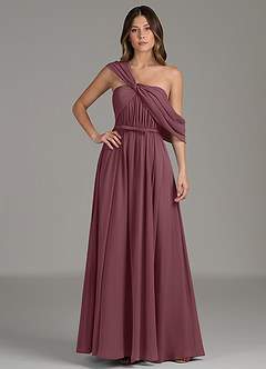 Azazie Nyah Abiti da Damigella Abito A-Line in Chiffon Spalle Scoperte Sangria image4