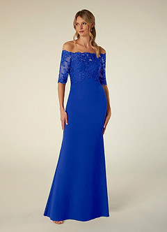 Azazie Jette Mother of the Bride Dresses Royal Blue Mermaid Off the Shoulder Lace Dress image1