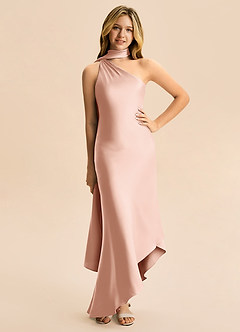 Azazie Briony Junior Etui Plissee Stretch-Satin Kleid Roségold image3