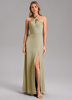 Azazie Tracie Bridesmaid Dresses Moss Green A-Line Side Slit Stretch Satin Dress image5