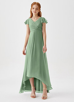 Azazie Breanne Junior Matcha A-Line Chiffon Dress image4