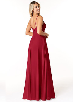 Azazie Moira Brautjungfernkleider A-Linie Schaufel Chiffon Kleid Scharlachrot image5