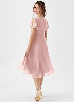 Azazie Graciela Junior Robe Trapèze en Mousseline de soie Plissée Rose Poudré image5