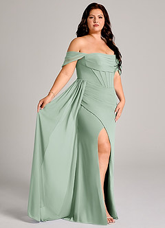 Azazie Amyra Robes de demoiselle d'honneur Robe Fourreau Convertible en Mousseline de soie Épaule décolletée Agave image12