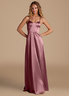 Azazie Mei Bridesmaid Dresses Vintage Mauve A-Line Metallic Satin Dress image1