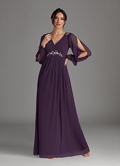 Azazie Gypsy vestidos de madre de la novia Vestido de Ciruela de Gasa de Corte En A con Lentejuelas cuello pico image1