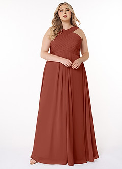 Azazie Kaleigh Bridesmaid Dresses Auburn A-Line Pleated Chiffon Dress image7