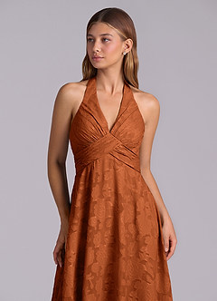 Azazie Tessie Brudtärnklänningar Klä av A-Linje i Blommig Utbrändhet Plisserad Bränd Apelsin image7