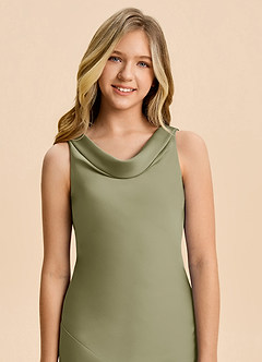 Azazie Rylina Junior Vestido de Pistacho de Satén Elástico de Corte Sirena image6
