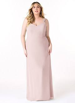Azazie Denice Robes de demoiselle d'honneur Robe Fourreau en Mousseline de soie Plissé Rose Pâle image9