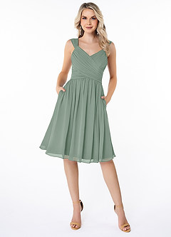 Azazie Angie Bridesmaid Dresses Silver Sage A-Line Corset Chiffon Dress image1