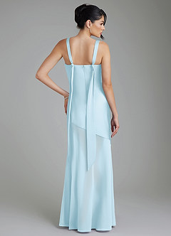Azazie Piper At-home Try On Dresses Sky Blue Mermaid Pleated Stretch Satin Dress image2