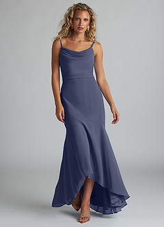 Azazie Summer Bridesmaid Dresses Stormy Mermaid Scoop Cowl Chiffon Dress image4