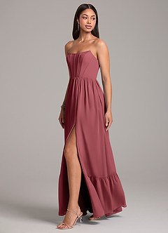 Azazie Kailee Bridesmaid Dresses Merlot A-Line with Pockets Chiffon Dress image3