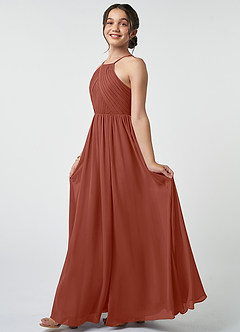 Azazie Leighton Junior A-Linie Plissee Chiffon Kleid Rotbraun image4