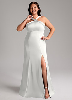 Azazie Rue Vestidos de damas de honor Vestido de Blanco de Satén Elástico de Corte Sirena con Plisado image8