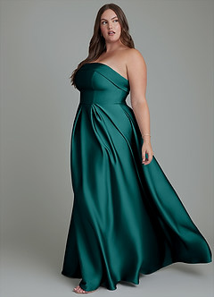 Azazie Lucienne Bridesmaid Dresses Peacock A-Line Strapless Stretch Satin Convertible Dress image12