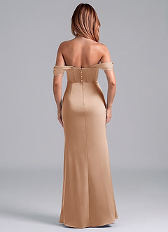Azazie Asha Bridesmaid Dresses English Rose Sheath Off the Shoulder Stretch Satin Convertible Dress image4