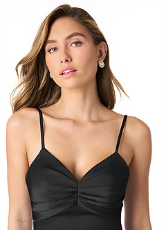 Azazie Linia Final Sale Black Mermaid Pleated Stretch Satin Dress image4