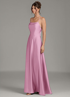 Azazie Eris Bridesmaid Dresses Candy Pink A-Line Pleated Stretch Satin Dress image4