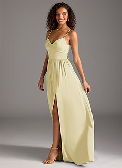 Azazie Zeya Bridesmaid Dresses Lemon Sorbet A-Line Pleated Stretch Satin Dress image7