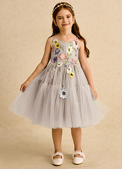 Azazie Osea Flower Girl Dresses Frost Ball-Gown Pleated Tulle Dress image6