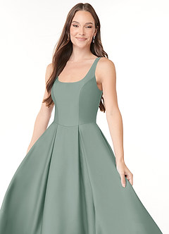 Azazie Neve Bridesmaid Dresses Silver Sage Ball-Gown with Pockets Stretch Satin Dress image5