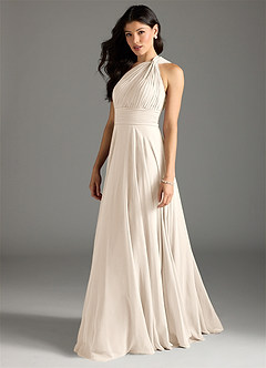 Azazie Charlize Bridesmaid Dresses White Alabaster A-Line One Shoulder Chiffon Dress image11
